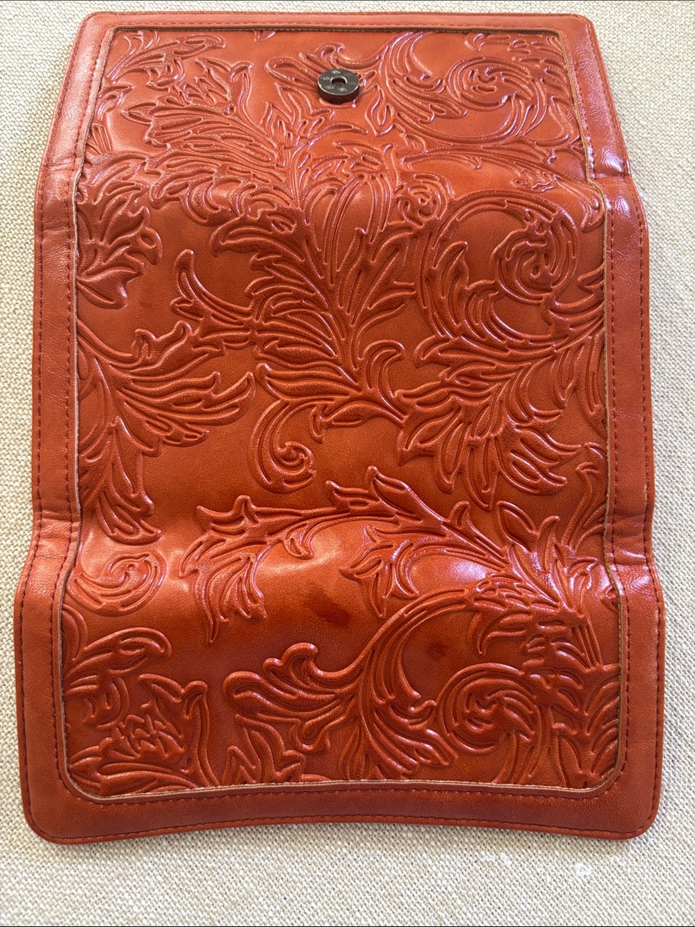 Embossed Leather Fold-Over Wallet - Rust - Picture 2 of 5